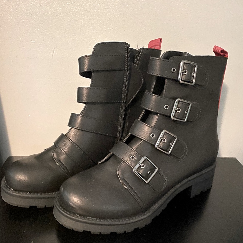 MIA Black Leather Combat Boots